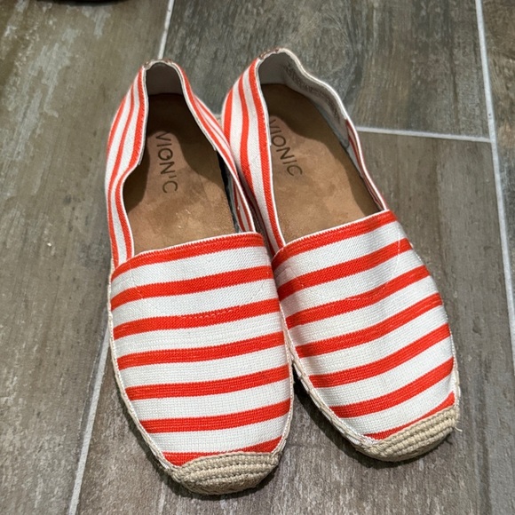 Vionic Red Orange and White Striped Espadrilles - Picture 1 of 9